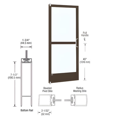 CRL-U.S. Aluminum Bronze Black Anodized 250 Series Narrow Stile Inactive Leaf of Pair 3'0 x 7'0 Offset Hung with Pivots for Surf Mount Closer Complete Panic Door for 1" Glass with Standard Panic and 7-1/2" Bottom Rail