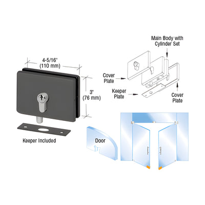 CRL Matte Black European EUR Series Glass Mounted Patch Lock With Keeper Plate
