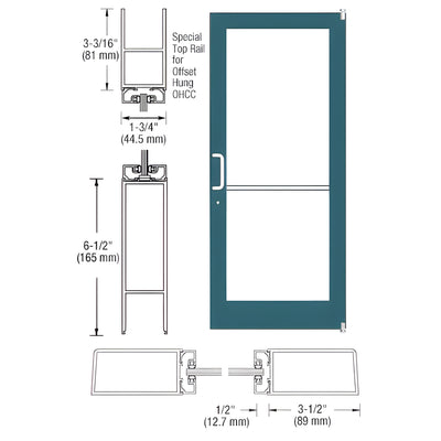 CRL-U.S. Aluminum Custom KYNAR® Paint Custom Single Series 400 Medium Stile Offset Pivot Entrance Door for Overhead Concealed Door Closer