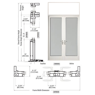 CRL-U.S. Aluminum White KYNAR® Paint Series 925 Transom Patio Door Pair Swing Out