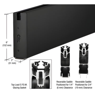 CRL Matte Black 6" x 120" Length Square Sidelite Rail