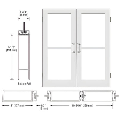 CRL-U.S. Aluminum White KYNAR® Paint Custom Size Pair Series 550 Wide Stile Butt Hinge Entrance Door With Panics for Surface Mount Door Closers