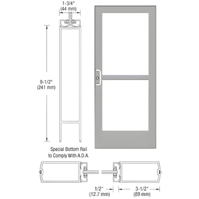CRL-U.S. Aluminum Clear Anodized Custom Single Series 400 Medium Stile Center Pivot Entrance Door With Panic for Overhead Concealed Door Closer