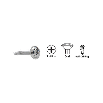 CRL Chrome 8 x 1-1/4" Oval Head Phillips Self-Drilling Screws with Countersunk Washers