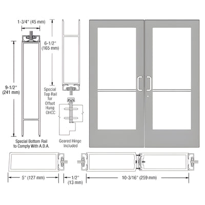 CRL-U.S. Aluminum Clear Anodized Custom Pair Series 550 Wide Stile Geared Hinge Entrance Doors for Overhead Concealed Door Closers