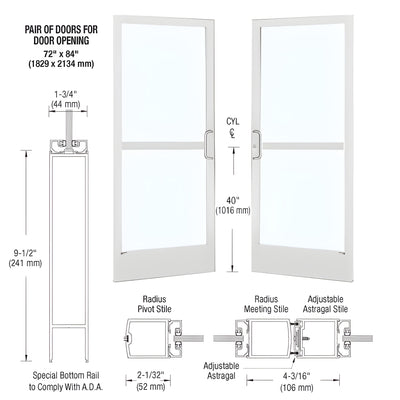 CRL-U.S. Aluminum White KYNAR® Paint Custom Pair Series 250 Narrow Stile Center Pivot Entrance Doors With Panics for Overhead Concealed Door Closers