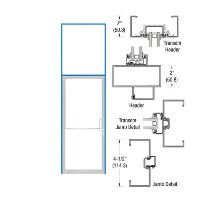 CRL-U.S. Aluminum Clear Anodized Class 1 Open Back Transom Frame for Single Door Prepped Offset Overhead Closer