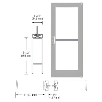 CRL-U.S. Aluminum Clear Anodized 550 Series Wide Stile (RHR) HRSO Single 3'0 x 7'0 Offset Hung with Pivots for Surf Mount Closer Complete Panic Door with Std. Panic and Bottom Rail