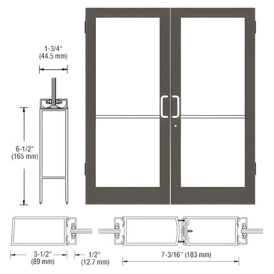 CRL-U.S. Aluminum Bronze Black Anodized Custom Pair Series 400 Medium Stile Butt Hinged Entrance Doors for Surface Mount Door Closers