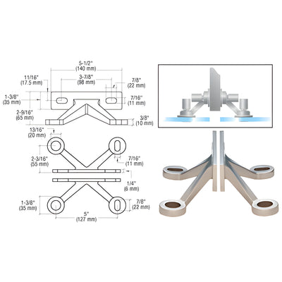 CRL Brushed Stainless Four Arm 'V' Wall/Fin Mounted Fitting