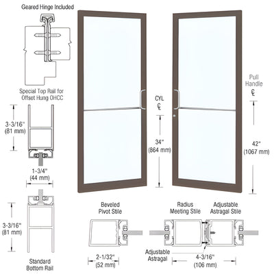 CRL-U.S. Aluminum Bronze Black Anodized Custom Pair 72" x 84" Series 250 Narrow Stile Gear Hinge Entrance Door for OHCC