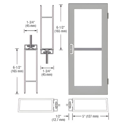 CRL-U.S. Aluminum Clear Anodized Custom Single Series 550 Wide Stile Butt Hinged Entrance Door For Panic and Overhead Concealed Door Closer