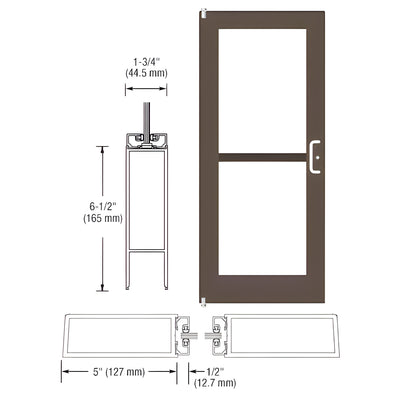 CRL-U.S. Aluminum Bronze Black Anodized 550 Series Wide Stile (LHR) HLSO Single 3'0 x 7'0 Offset Hung with Pivots for Surf Mount Closer Complete Panic Door for 1" Glass with Standard Panic and Bottom Rail