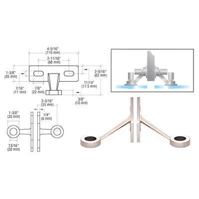 CRL Polished Stainless Double Arm Wall/Fin Mounted Fitting