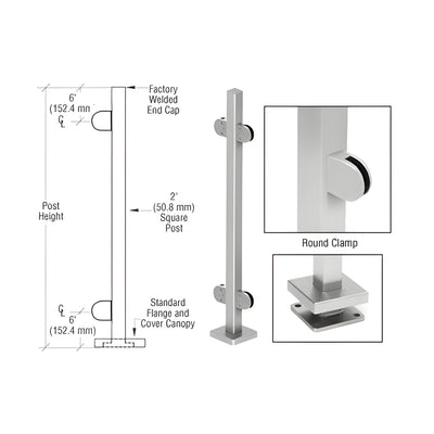 CRL Brushed Stainless 36" Steel Square Glass Clamp 180 Degree Center Square Post Railing Kit