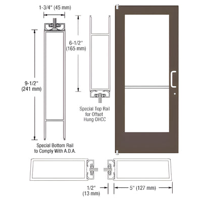 CRL-U.S. Aluminum Bronze Black Anodized Single 36" x 84" Series 550 Wide Stile Right Side Latch Offset Pivot Entrance Door for 90 Degree Overhead Concealed Door Closer