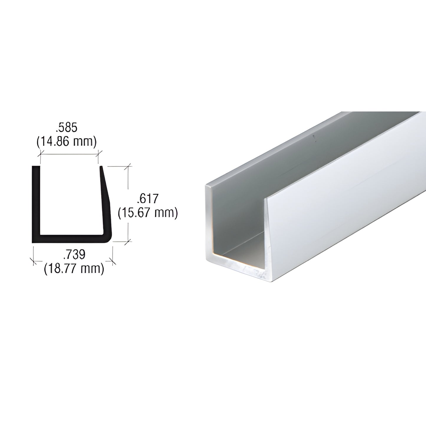 CRL 9/16 in Satin Anodized Aluminum U-Channel (Single)
