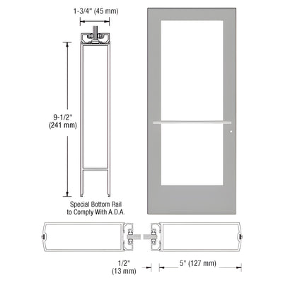 CRL-U.S. Aluminum Clear Anodized 550 Series Wide Stile (LHR) HLSO Single 3'0 x 7'0 Center Hung for OHCC w/Standard Push Bars Complete ADA Door(s) with Lock Indicator, Cyl Guard