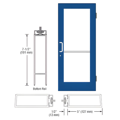 CRL-U.S. Aluminum Custom KYNAR® Paint Custom Size Single Series 550 Wide Stile Butt Hinge Entrance Door for Surface Mount Door Closer