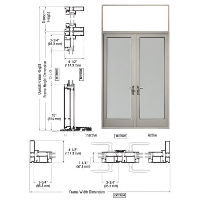 CRL-U.S. Aluminum Clear Anodized Series 925 Transom Patio Door Pair Swing Out