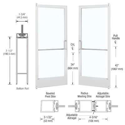 CRL-U.S. Aluminum White KYNAR® Paint Custom Pair Series 250 Narrow Stile Offset Pivot Entrance Doors for Surface Mount Door Closers