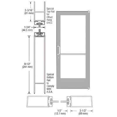 CRL-U.S. Aluminum Clear Anodized Custom Single Series 400 Medium Stile Offset Pivot Entrance Door for Overhead Concealed Door Closer