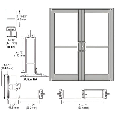 CRL-U.S. Aluminum Clear Anodized Custom Pair Series 800 Durafront Medium Stile Offset Pivot Entrance Doors For Panics and Surface Mount Door Closers