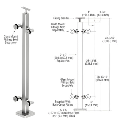 CRL 316 Polished Stainless 42" P1 Series 180 Degree Center Post Railing Kit