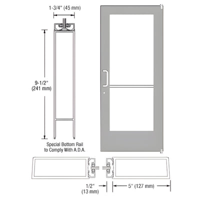 CRL-U.S. Aluminum Clear Anodized 550 Series Wide Stile (RHR) HRSO Single 3'0 x 7'0 Offset Hung with Pivots for Surf Mount Closer Complete Door Std. Lock and 9-1/2" Bottom Rail