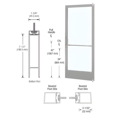 CRL-U.S. Aluminum Clear Anodized Custom Single Series 250 Narrow Stile Offset Pivot Entrance Door for Surface Mount Door Closer
