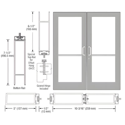 CRL-U.S. Aluminum Clear Anodized Custom Pair Series 550 Wide Stile Geared Hinge Entrance Doors for Overhead Concealed Door Closers