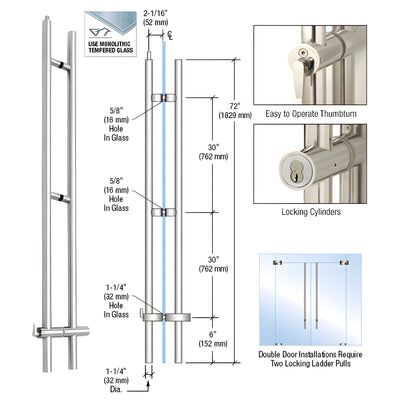 CRL 316 Polished Stainless 72" Upwards Locking Ladder Pull