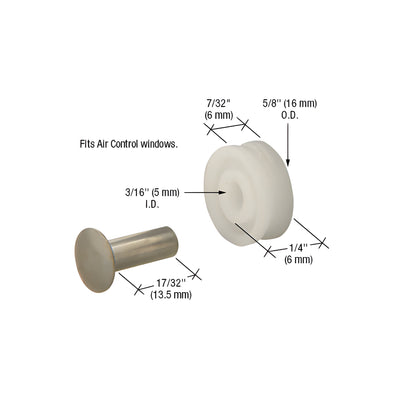 CRL 5/8" Nylon Sliding Window Center Grove Roller with Axle Pin for Air Control Windows