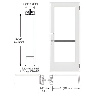 CRL-U.S. Aluminum White KYNAR® Paint Custom Size Single Series 550 Wide Stile Butt Hinge Entrance Door for Surface Mount Door Closer
