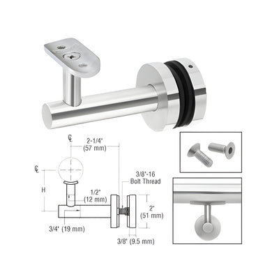 CRL 316 Polished Stainless Short Arm Malibu Series Glass Mounted Hand Rail Bracket