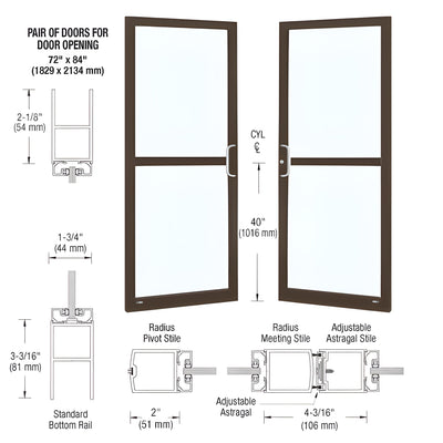 CRL-U.S. Aluminum Class I Bronze Black Anodized Custom Pair Series 250 Narrow Stile Center Pivot Entrance Doors for Panics and Overhead Concealed Door Closers