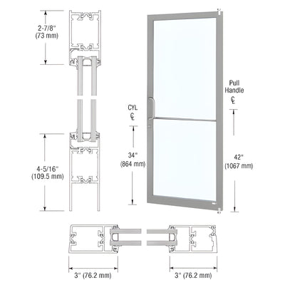 CRL-U.S. Aluminum Clear Anodized Class 1 Custom Single Series 250T Narrow Stile Offset Pivot Thermal Entrance Door for Surface Mount Door Closer