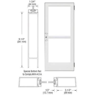 CRL-U.S. Aluminum White KYNAR® Paint Custom Single Series 400 Medium Stile Butt Hinged Entrance Door for Surface Mount Door Closer