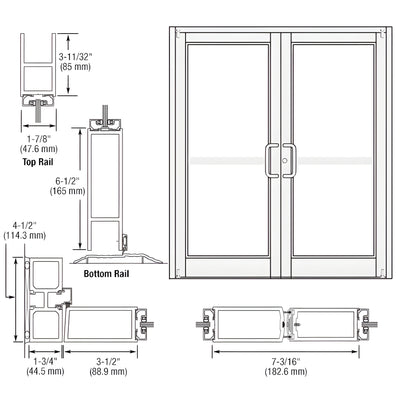 CRL-U.S. Aluminum White KYNAR® Paint Custom Pair Series 800 Durafront Medium Stile Offset Pivot Entrance Doors For Panics and Surface Mount Door Closers