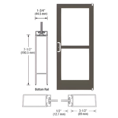 CRL-U.S. Aluminum Bronze Black Anodized Custom Single Series 400 Medium Stile Offset Pivot Entrance Door With Panic for Surface Mount Door Closer