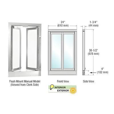 CRL Satin Anodized Manual Flush Mount Bi-Fold Service Window