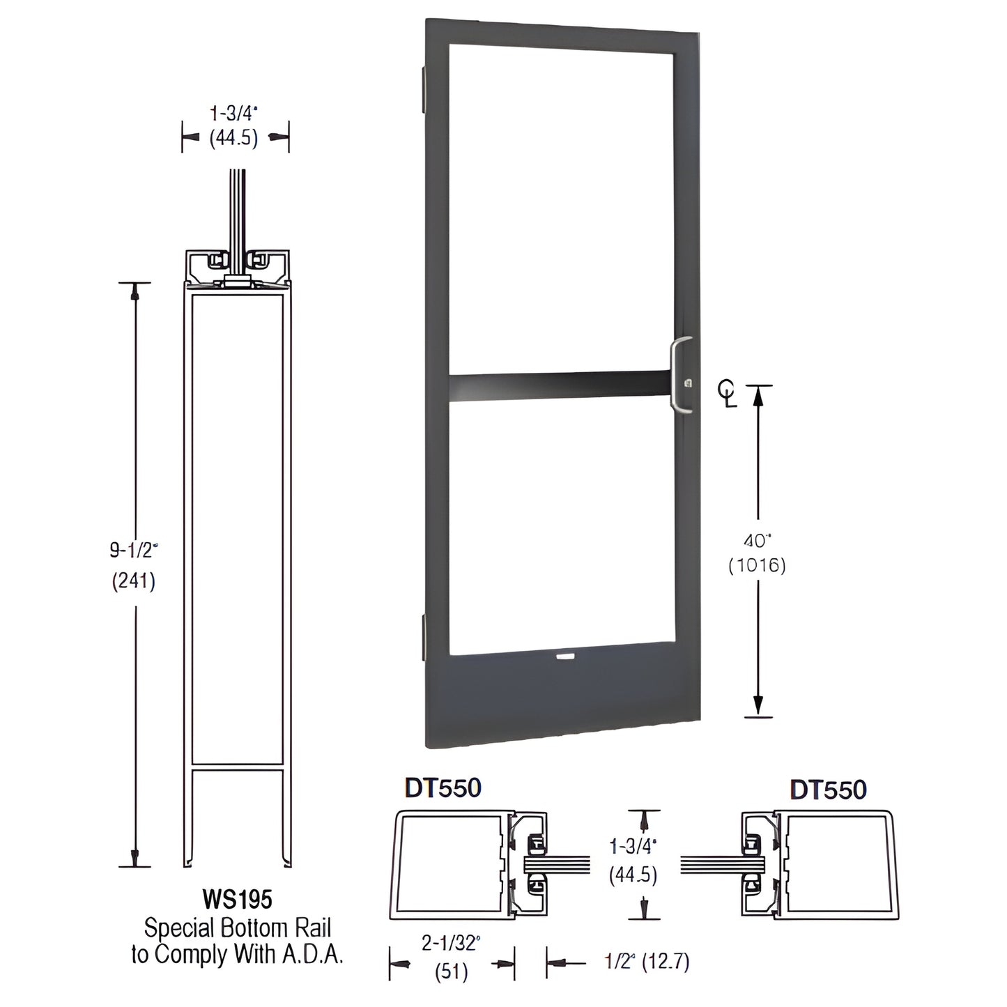 CRL-U.S. Aluminum 250 Series Black Anodized 3'x7' Panic Door w/ Closer