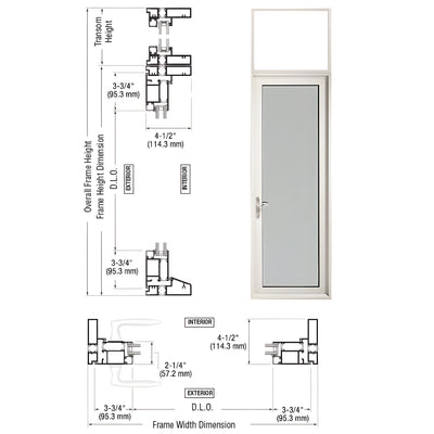 CRL Custom Series 925 White KYNAR® Paint Hinged Left Swing Out Patio Single Door with Transom Frame, 3-5/16" Bottom Rail, and Low Profile Threshold