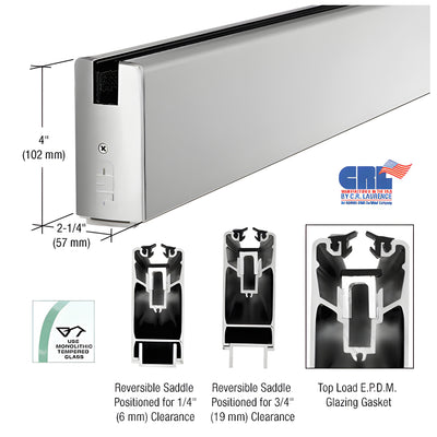 CRL Satin Anodized 4" x 120" Length Square Sidelite Rail for 3/4" Glass