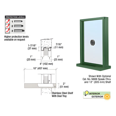 CRL KYNAR® Painted (Specify) Aluminum Narrow Inset Frame Exterior Glazed Exchange Window with 18" Shelf and Deal Tray