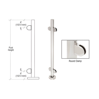 CRL Polished Stainless 42" Steel Round Glass Clamp 180 Degree Center Post Railing Kit