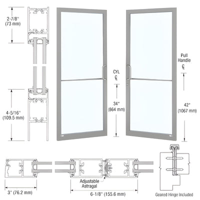 CRL-U.S. Aluminum Clear Anodized Class 1 Custom Pair Series 250T Narrow Stile Geared Hinge Thermal Entrance Doors for Surface Mount Door Closers
