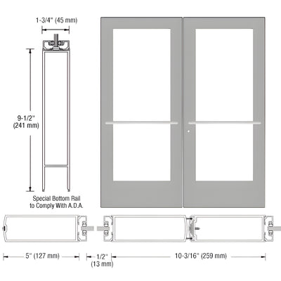 CRL-U.S. Aluminum Clear Anodized Custom Pair Series 550 Wide Stile Center Pivot Entrance Door for Overhead Concealed Door Closers
