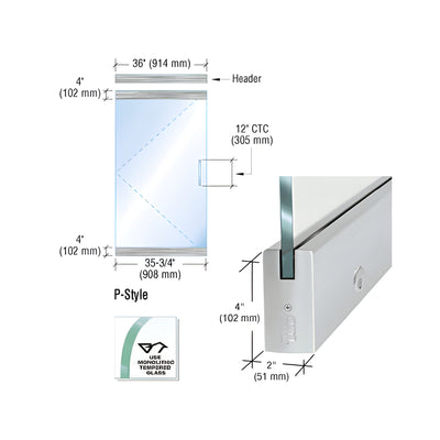 CRL Dry Glazed Frameless Glass 3'-0" P-Style Brushed Stainless Single Door Complete Entrance Kit - with Lock