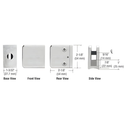 CRL Satin Chrome Z-Series Large Square Clamp for 3/8" Glass